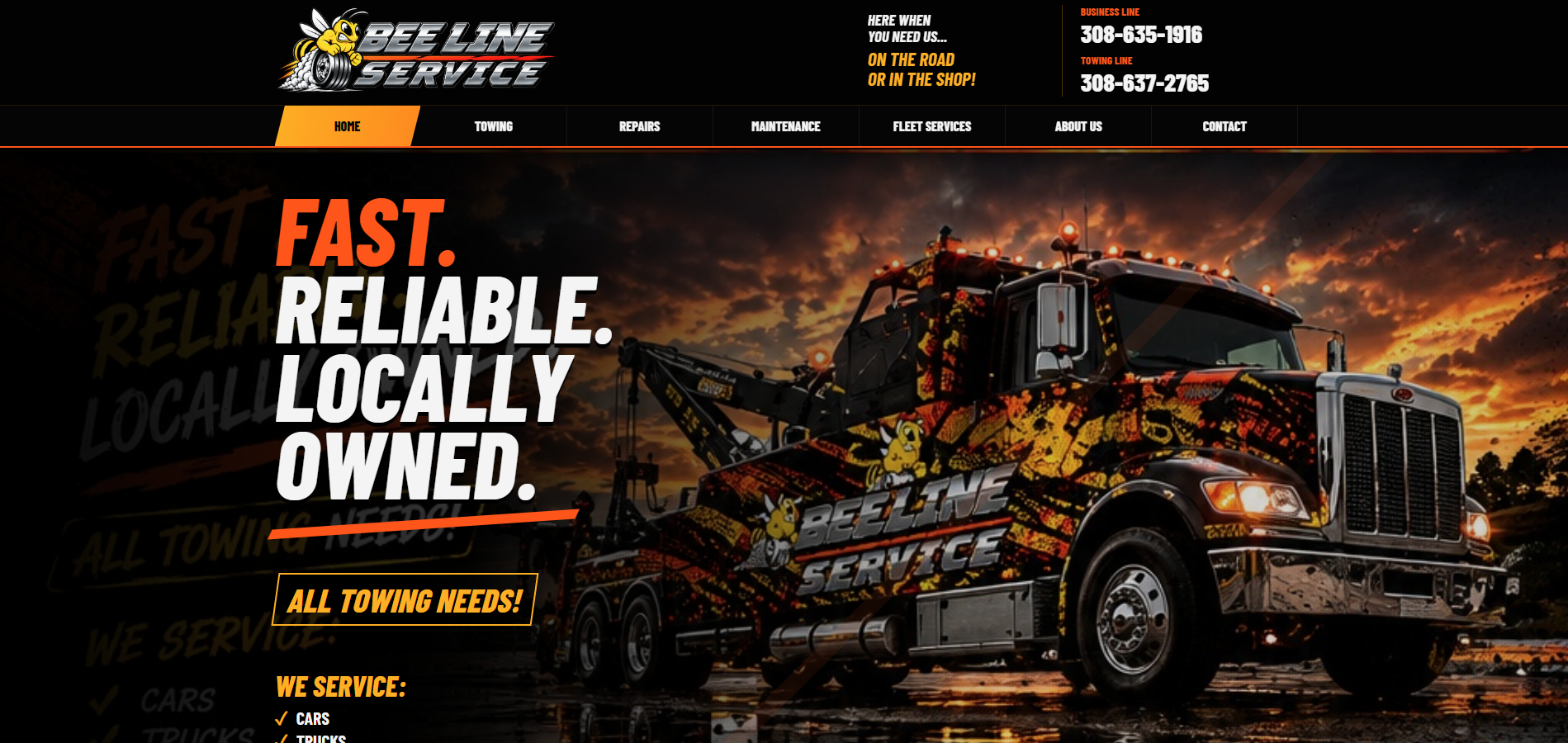 Bee-Line Service and Towing website homepage